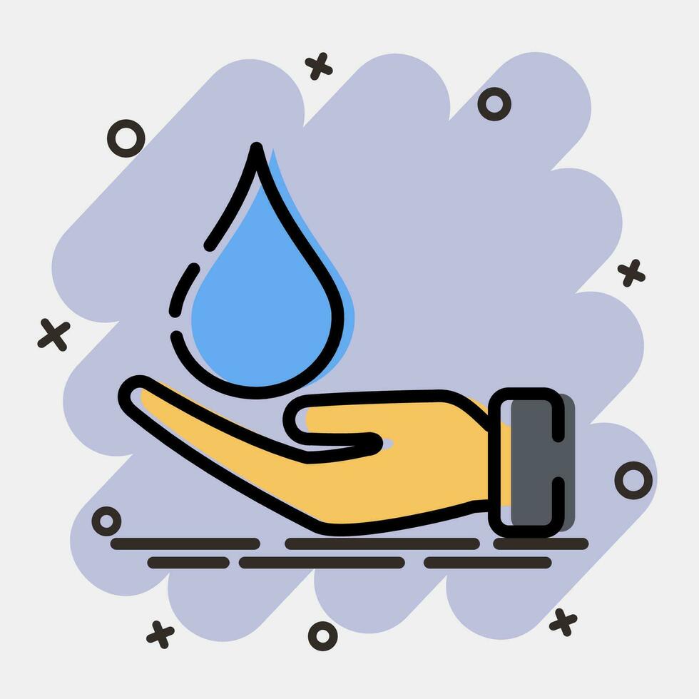 icono agua cuidado. ecología y ambiente elementos. íconos en cómic estilo. bueno para huellas dactilares, carteles, logo, infografía, etc. vector