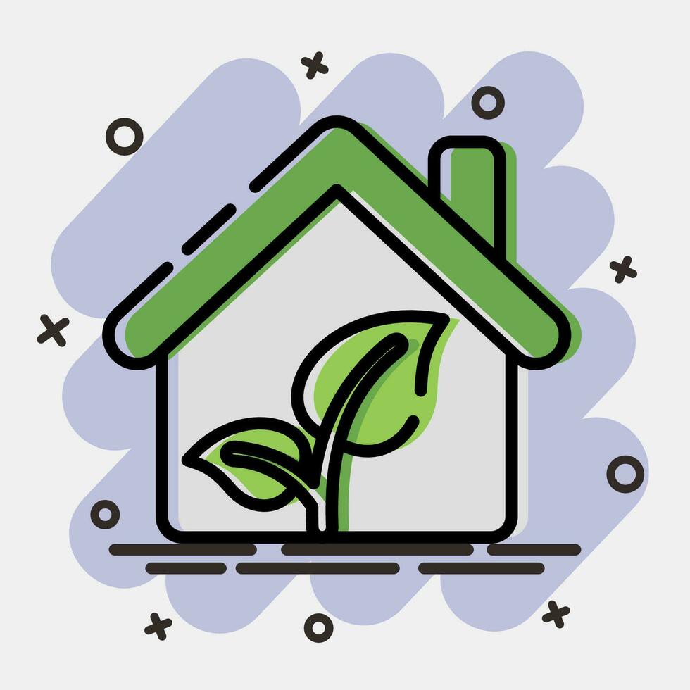 icono eco casa. ecología y ambiente elementos. íconos en cómic estilo. bueno para huellas dactilares, carteles, logo, infografía, etc. vector