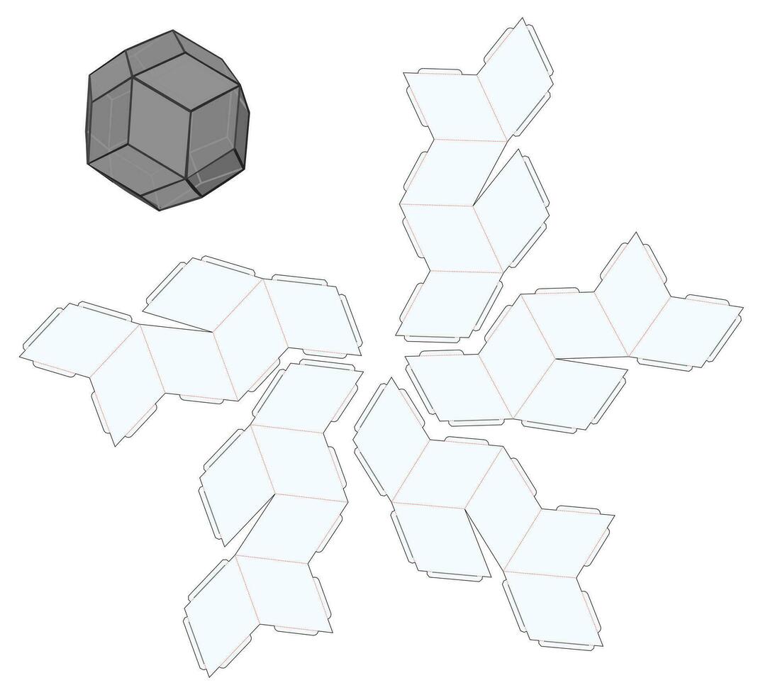 Triacontahedron Box Die Cut Cube Template Blueprint Layout vector