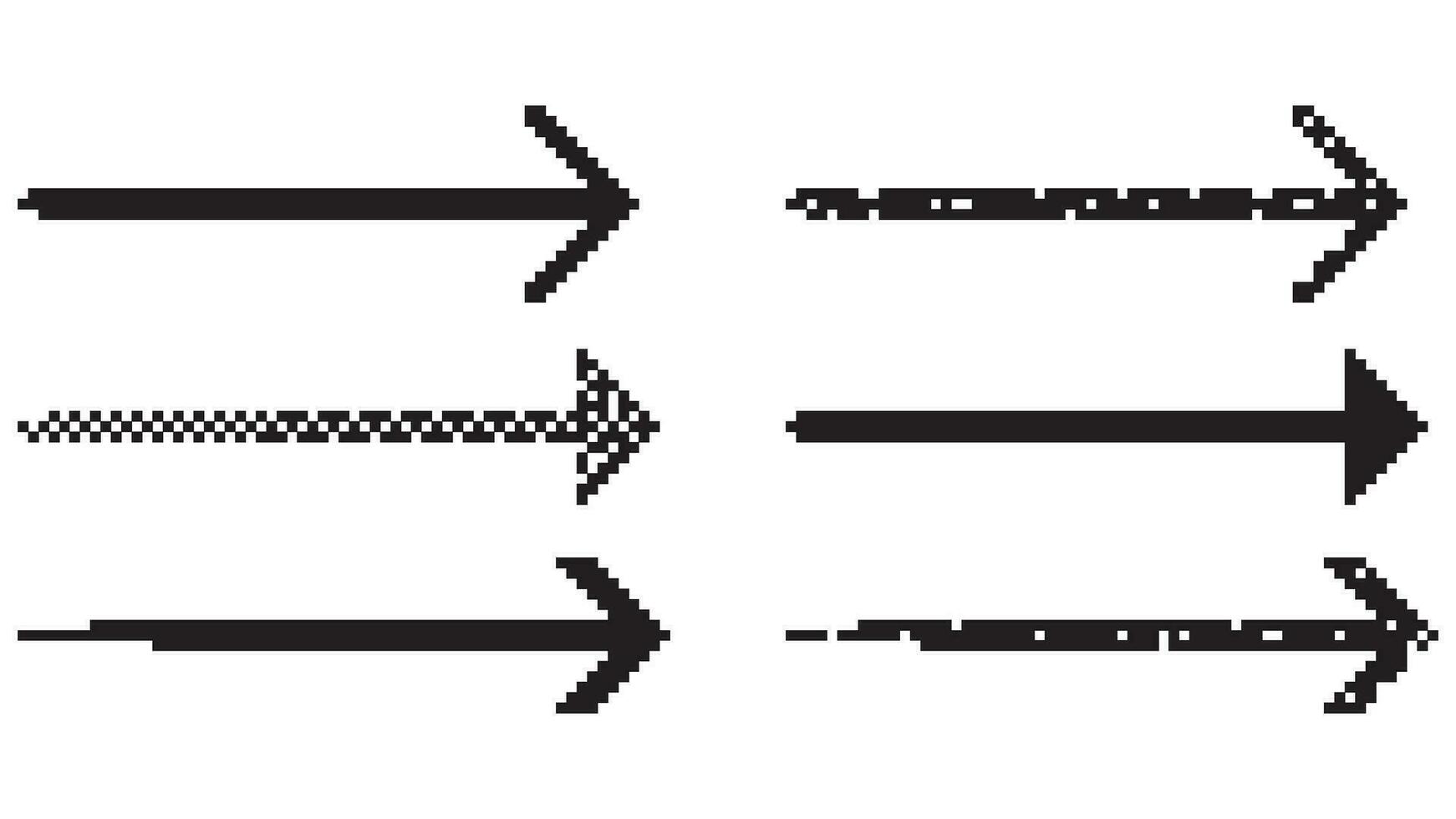 píxel Arte vector Derecho flecha icono diseño colocar. para que no y Derecha puntero con digital cuadrado punteado gráfico. negro creativo dirección línea para juego interfaz ilustración y orientación elemento