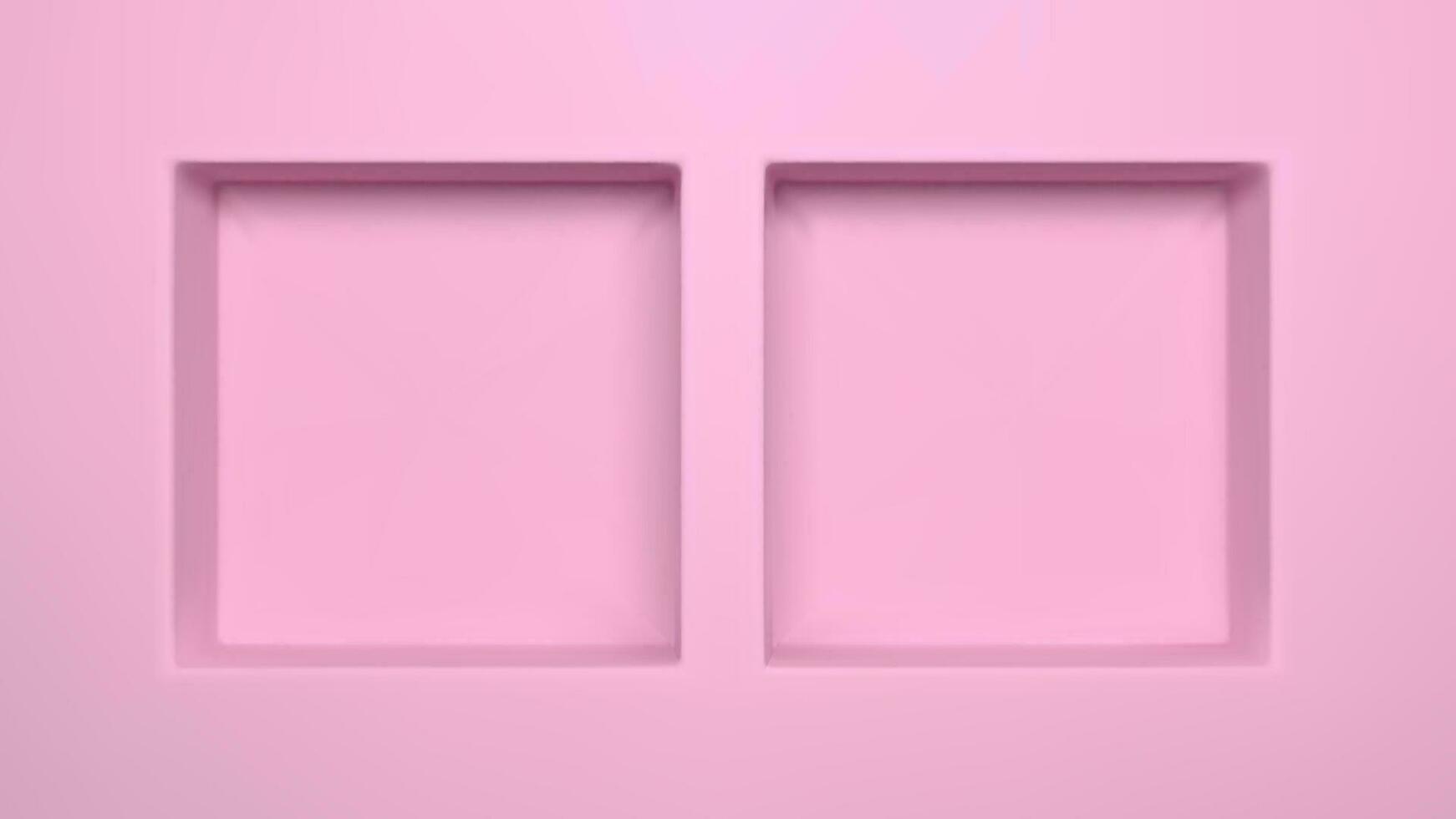 3d pink niche shelf wall with two square podium. Closeup recess product display platform in studio interior. 2 showcase empty area template for advertising horizontal banner graphic design vector