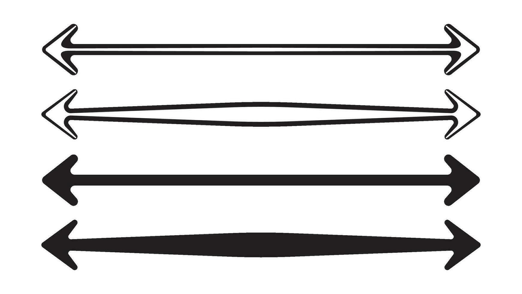 Black double long straight arrow line horizontal element. Bold and thick basic pointer to forward location. Simple flat moving pinpoint for proceed direction in sideways. Position graphic icon. vector