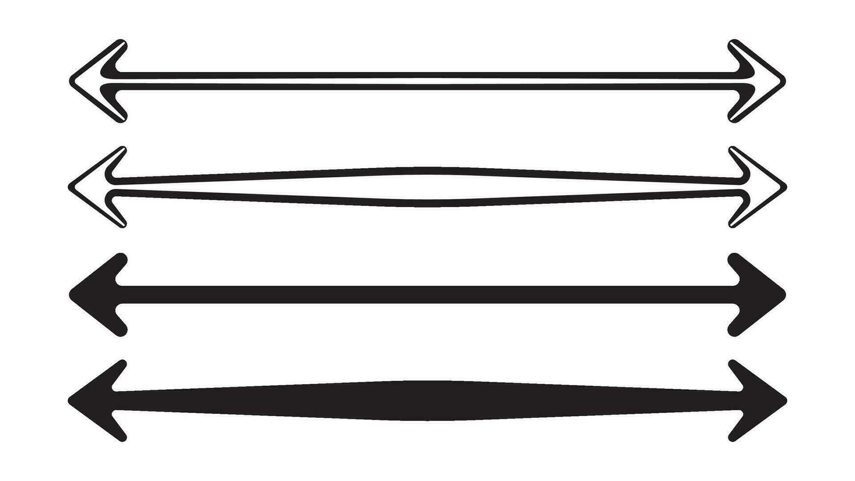 Black double long straight arrow line horizontal element. Bold and thick basic pointer to forward location. Simple flat moving pinpoint for proceed direction in sideways. Position graphic icon. vector