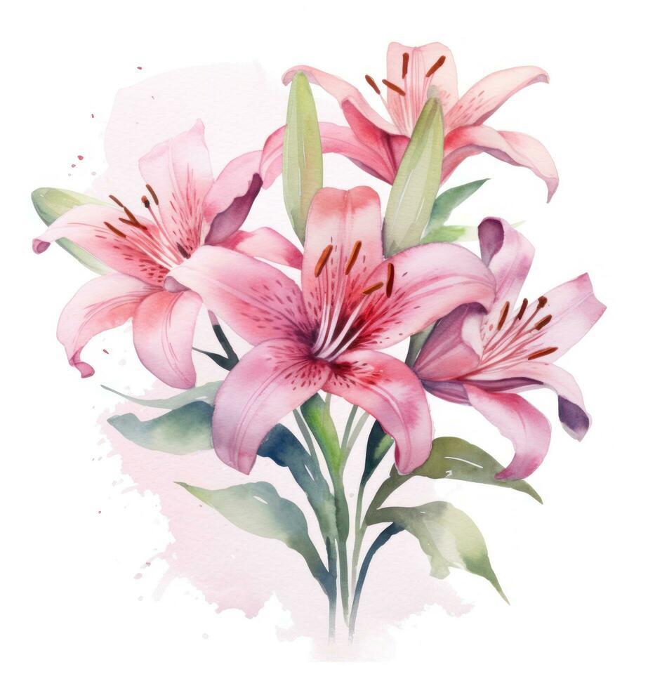 Watercolor pink lilly isolated photo