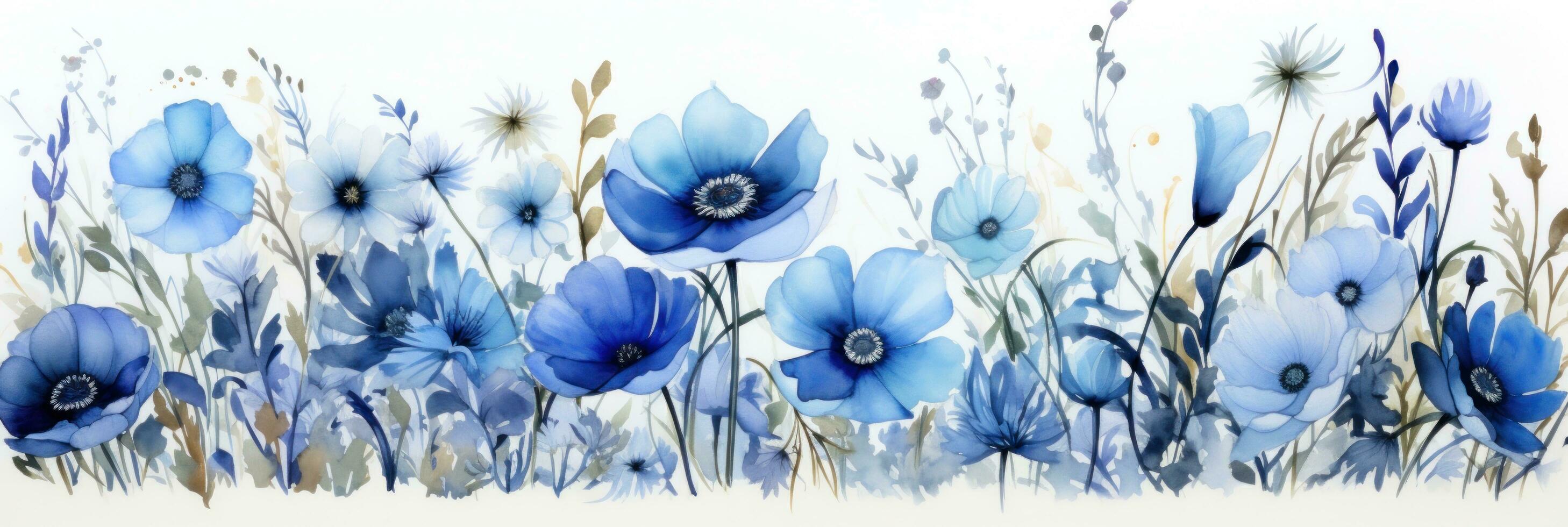 Watercolor blue flowers photo