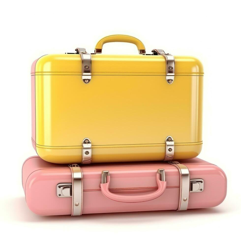 Yellow and pink suitcases isolated photo