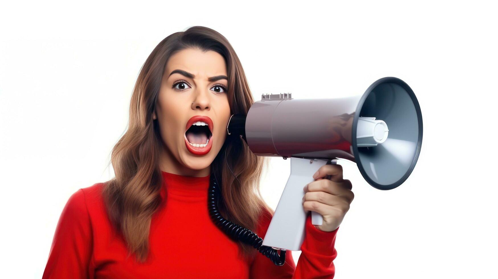 Girl with megaphone isolated photo