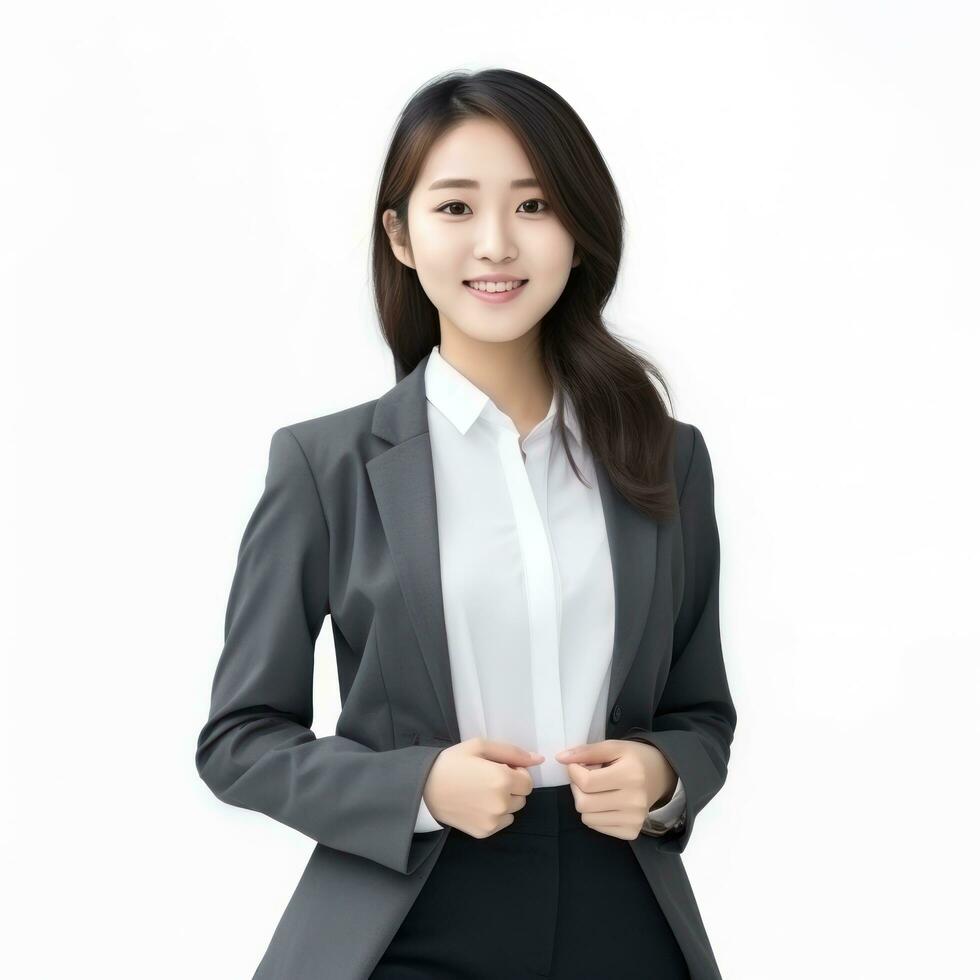 Young asian woman, professional entrepreneur standing in office clothing, isolated photo