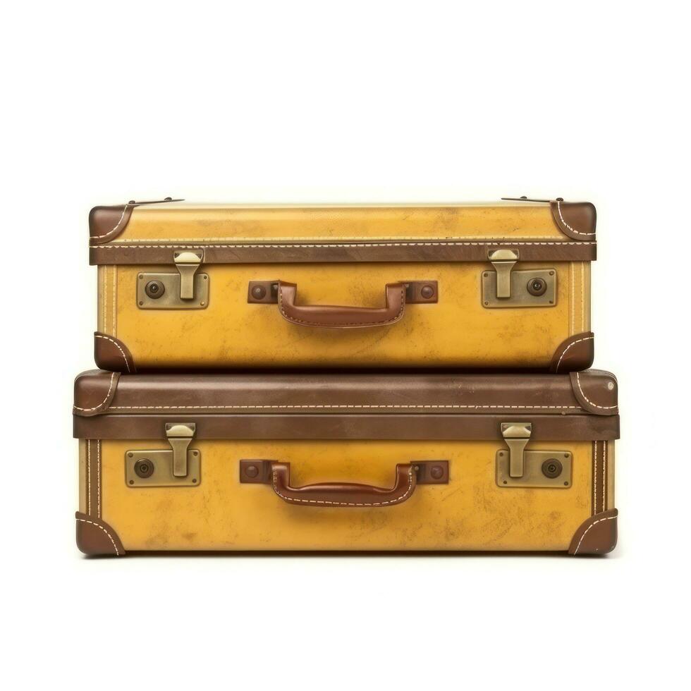 Retro yellow suitcases isolated photo