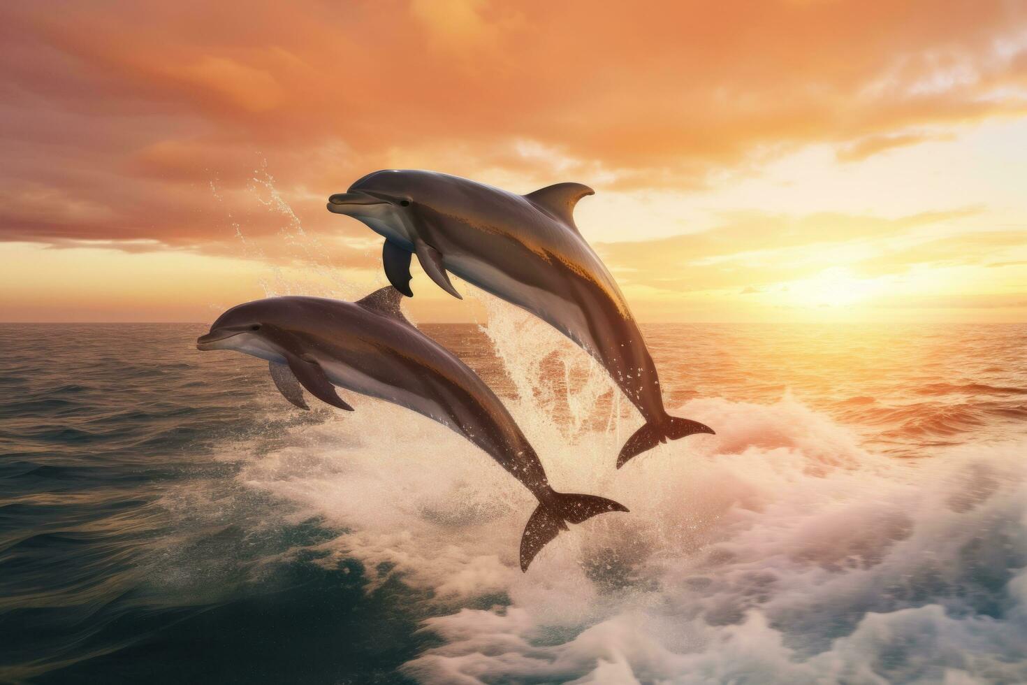 Dolphins jumping on the waves photo
