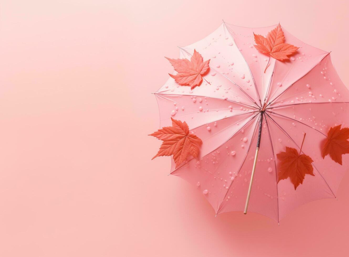 rosado antecedentes con otoño hojas y paraguas foto