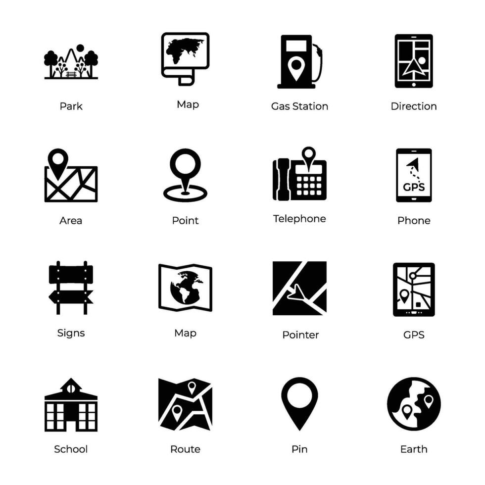 Collection of Maps and Navigation Tools Icons vector