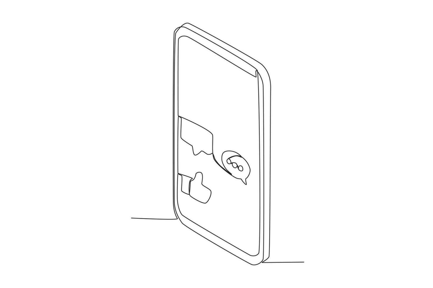 Single continuous line drawing of a mobile phone with likes and comments icon vector