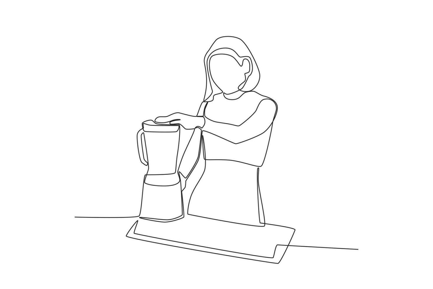 Single continuous line drawing of Woman Blending Juice. Healthy food concept one line drawing design vector minimalism illustration.