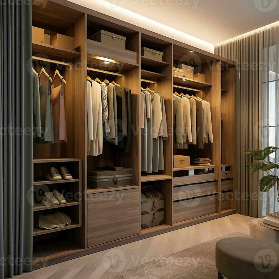 A stylish and functional wardrobe for clothing. Created with Generative AI photo