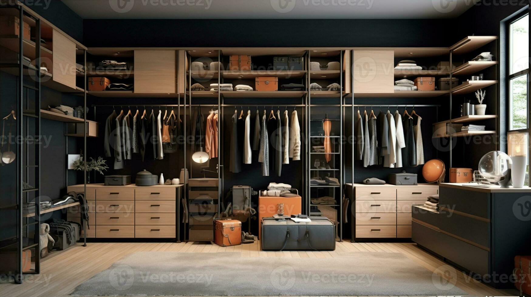 A stylish and functional wardrobe for clothing. Created with Generative AI photo