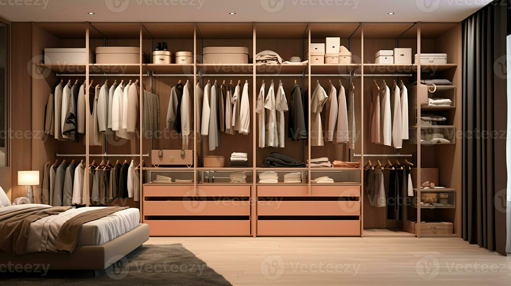 A stylish and functional wardrobe for clothing. Created with Generative AI photo