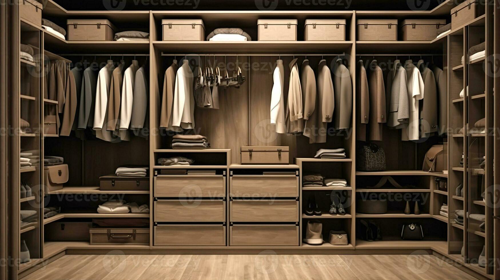 A stylish and functional wardrobe for clothing. Created with Generative AI photo