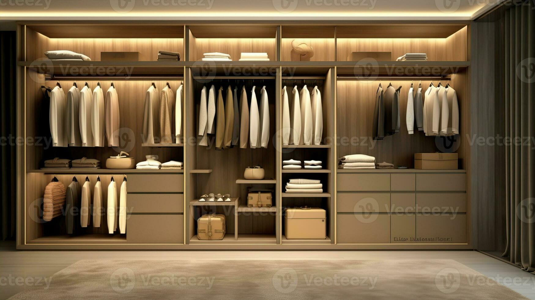 A stylish and functional wardrobe for clothing. Created with Generative AI photo