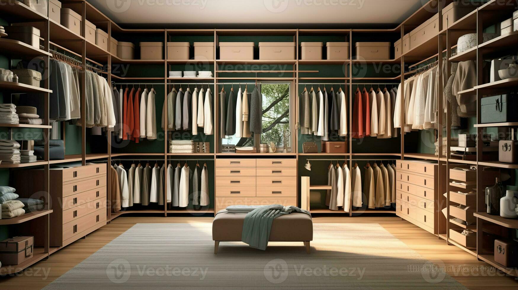 A stylish and functional wardrobe for clothing. Created with Generative AI photo
