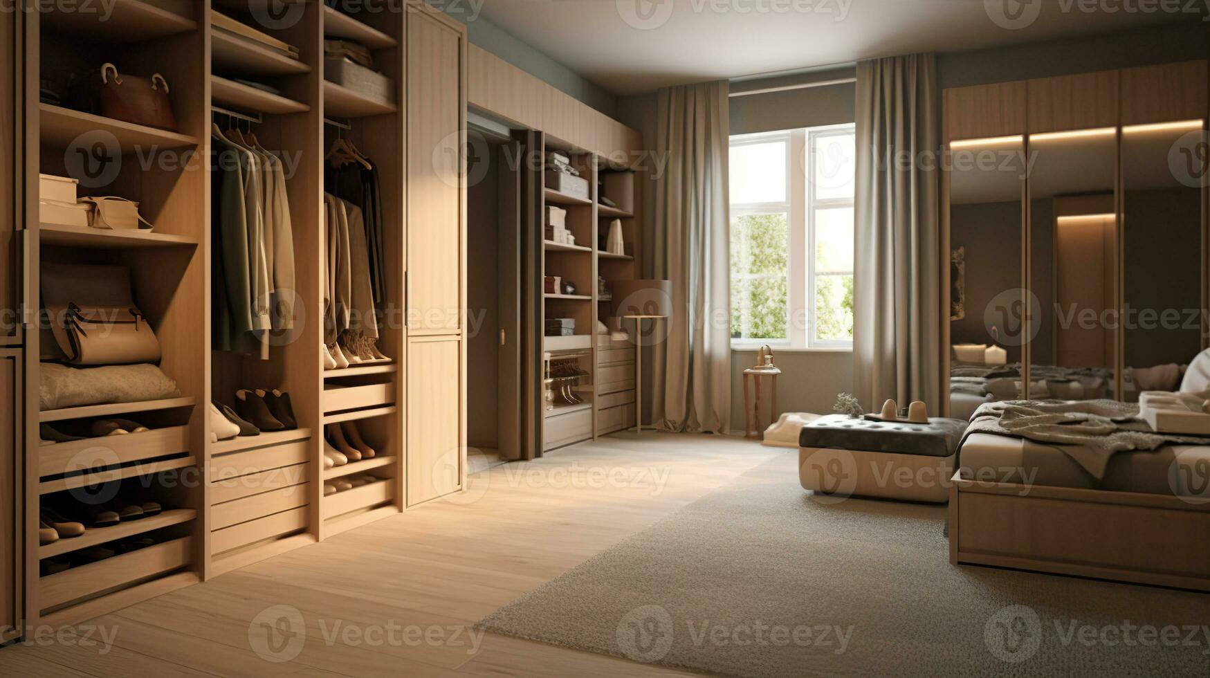 A stylish and functional wardrobe for clothing. Created with Generative AI photo