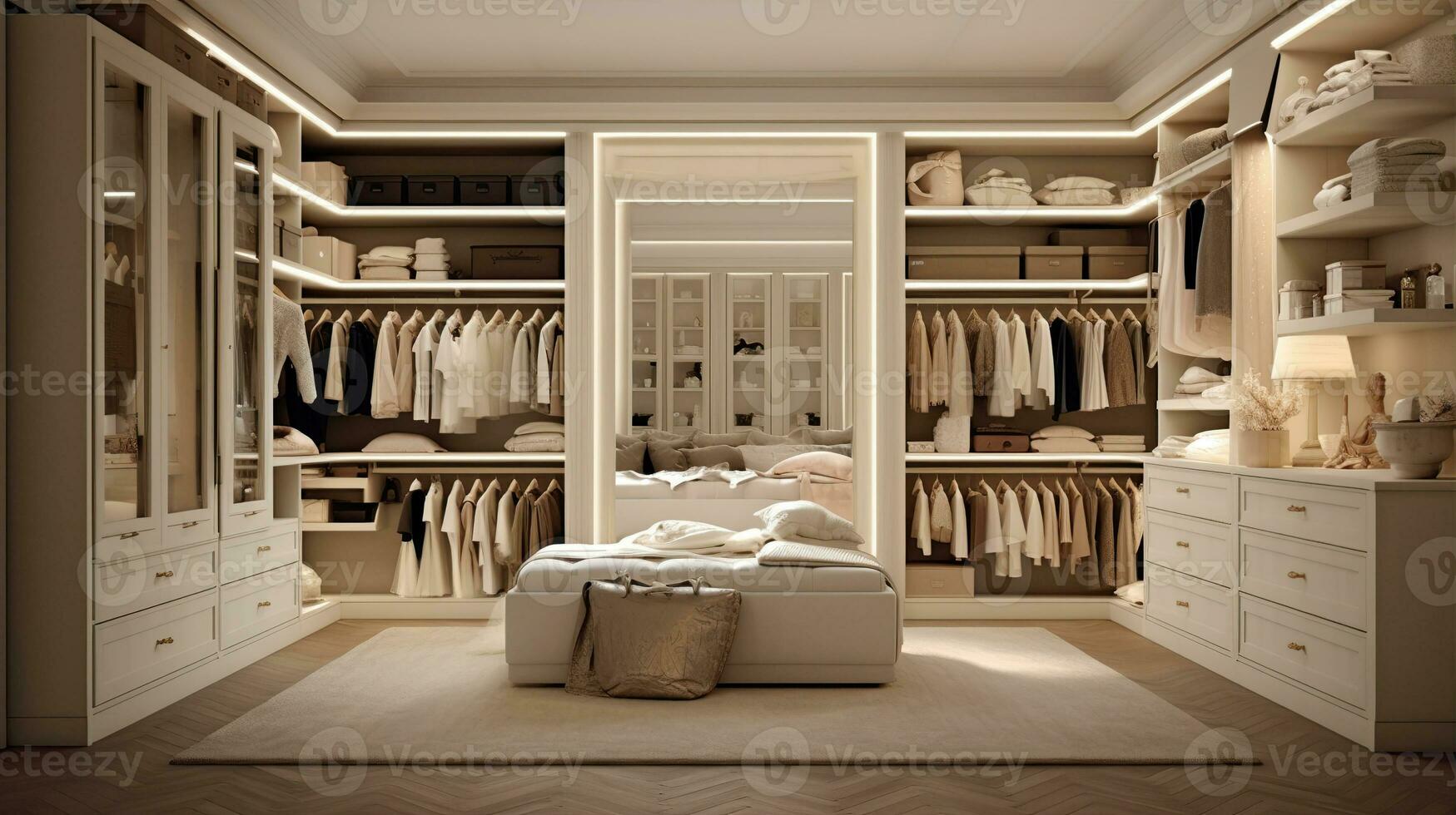 A stylish and functional wardrobe for clothing. Created with Generative AI photo