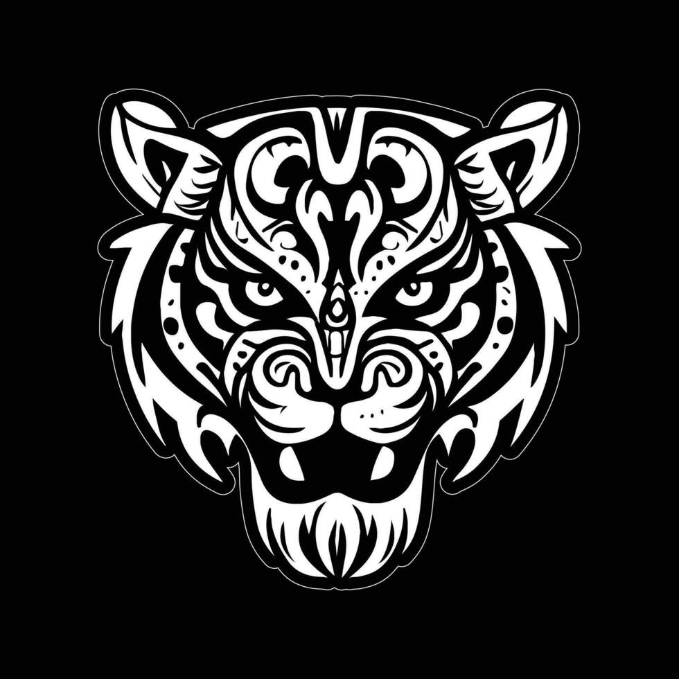 Tiger face sticker black and white for printing vector