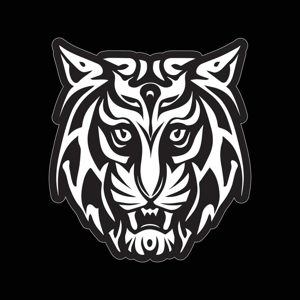 Tiger face sticker black and white for printing vector