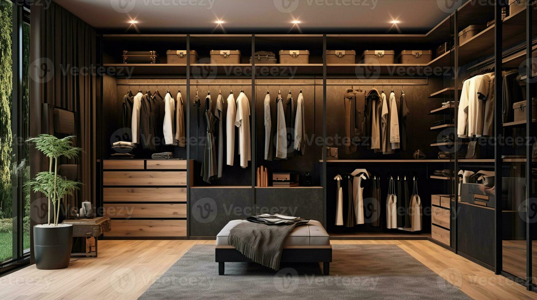 A stylish and functional wardrobe for clothing. Created with Generative AI photo