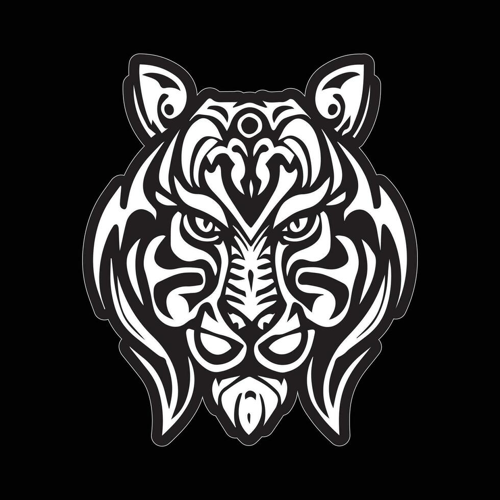 Tiger face sticker black and white for printing vector