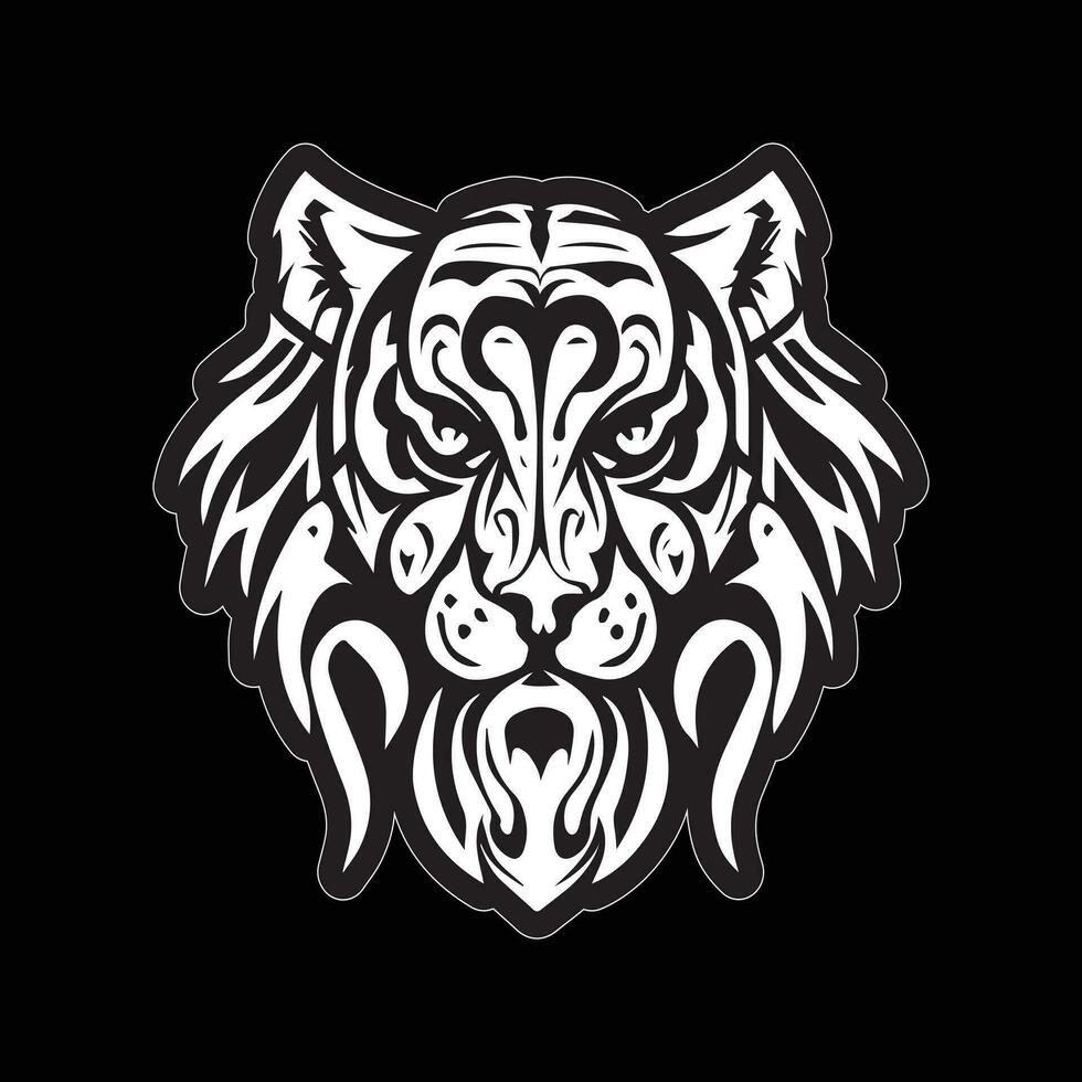 Tiger face sticker black and white for printing vector