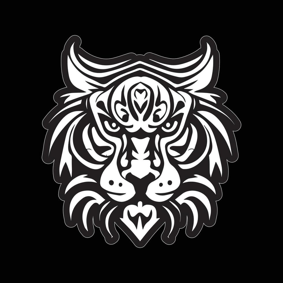 Tiger face sticker black and white for printing vector