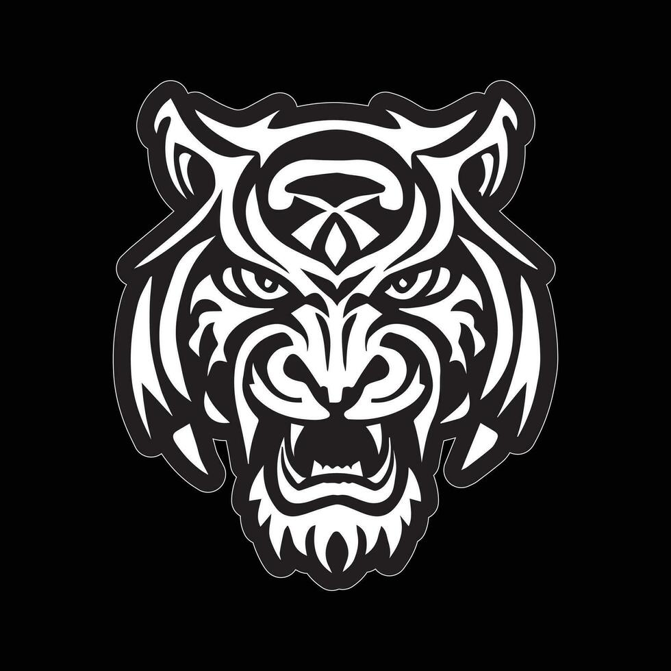 Tiger face sticker black and white for printing vector