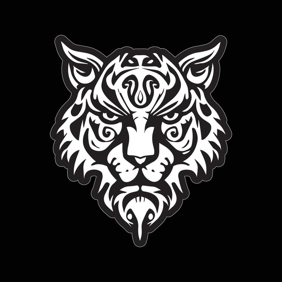 Tiger face sticker black and white for printing vector