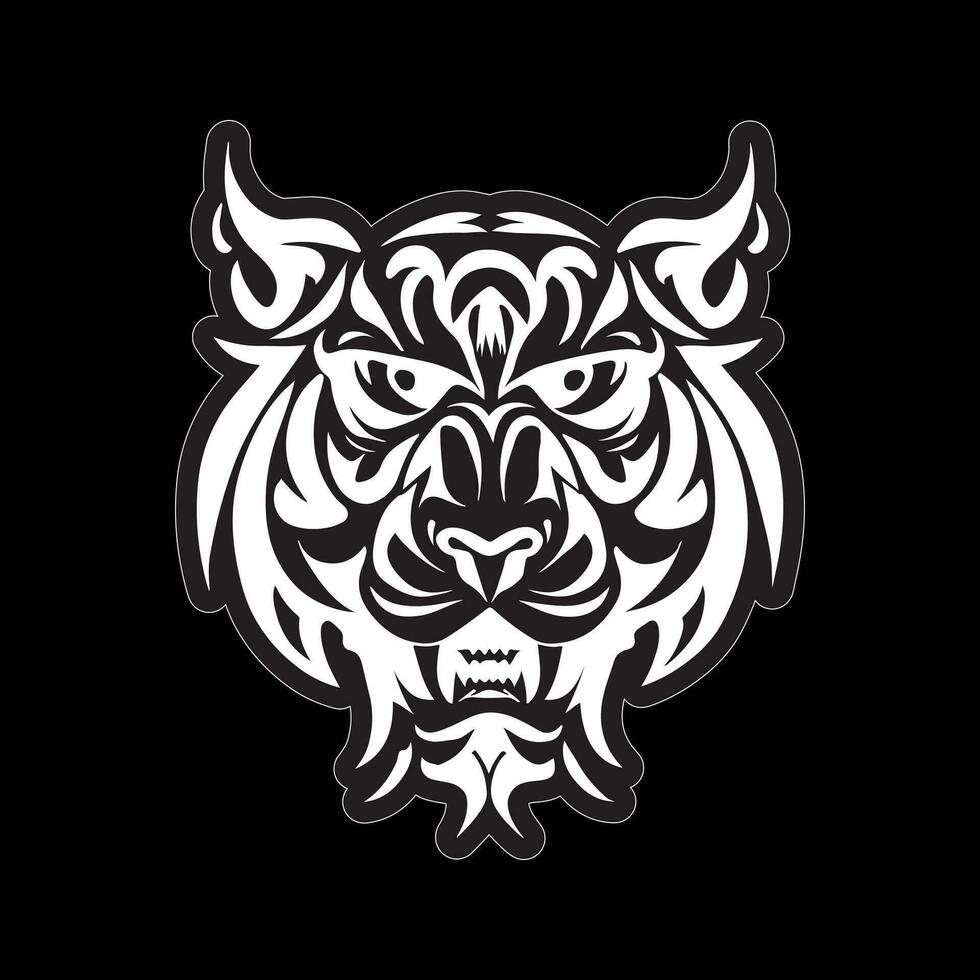 Tiger face sticker black and white for printing vector