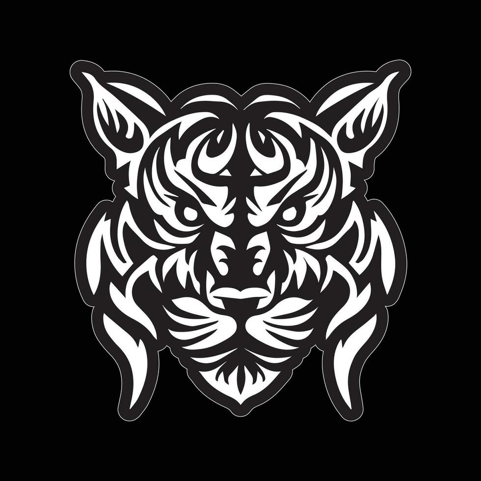 Tiger face sticker black and white for printing vector