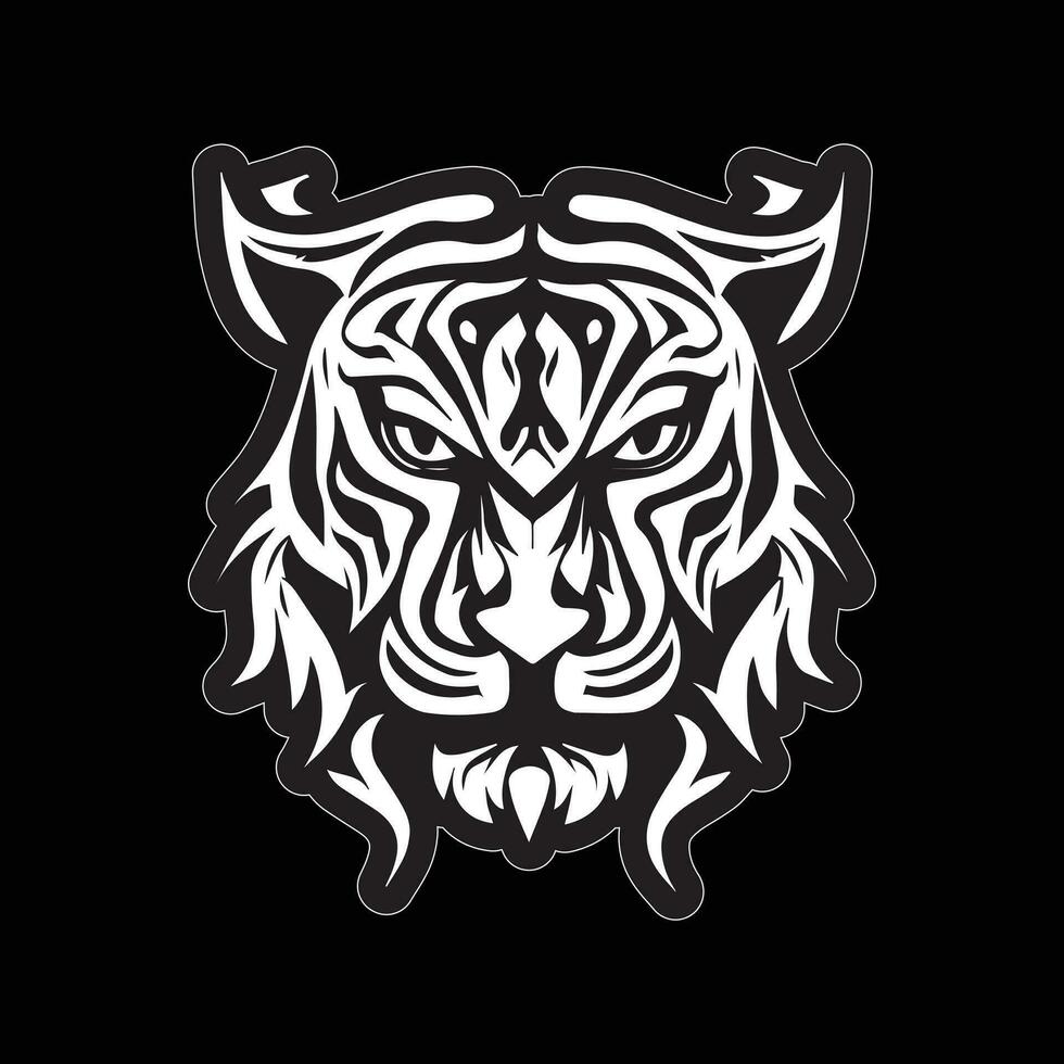Tiger face sticker black and white for printing vector