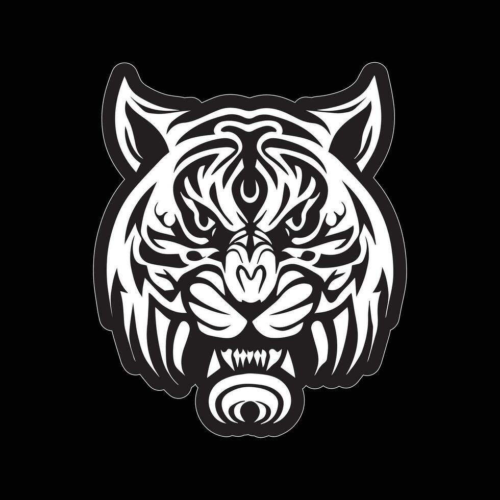Tiger face sticker black and white for printing vector