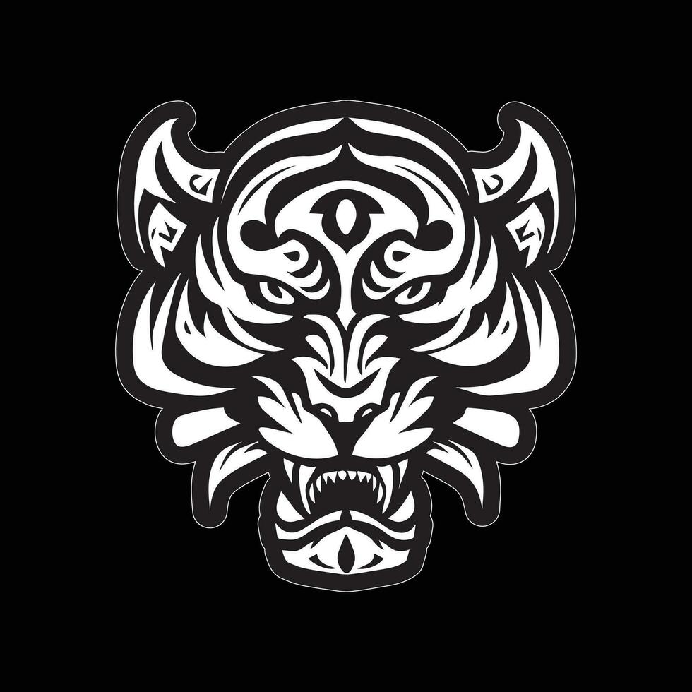 Tiger face sticker black and white for printing vector