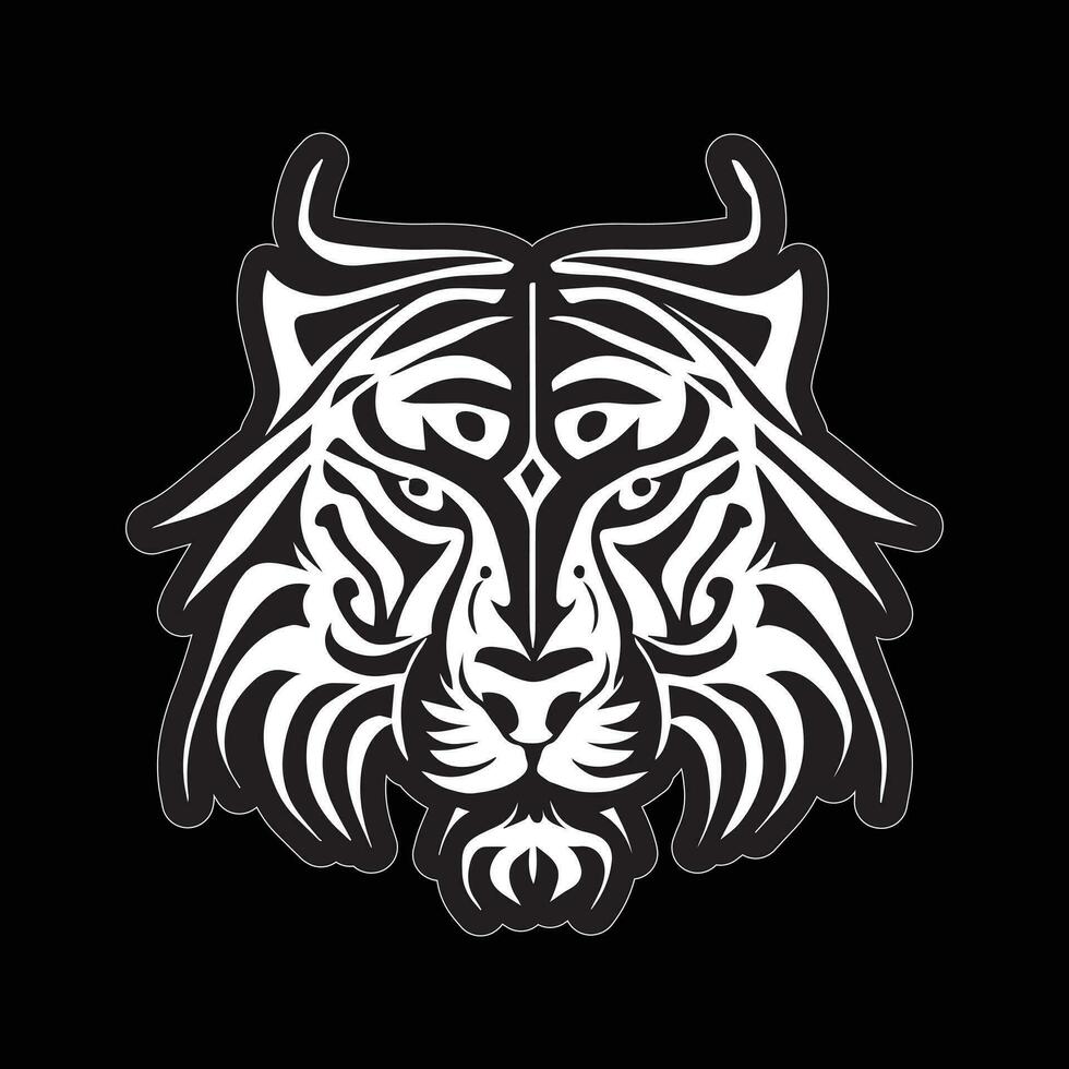 Tiger face sticker black and white for printing vector