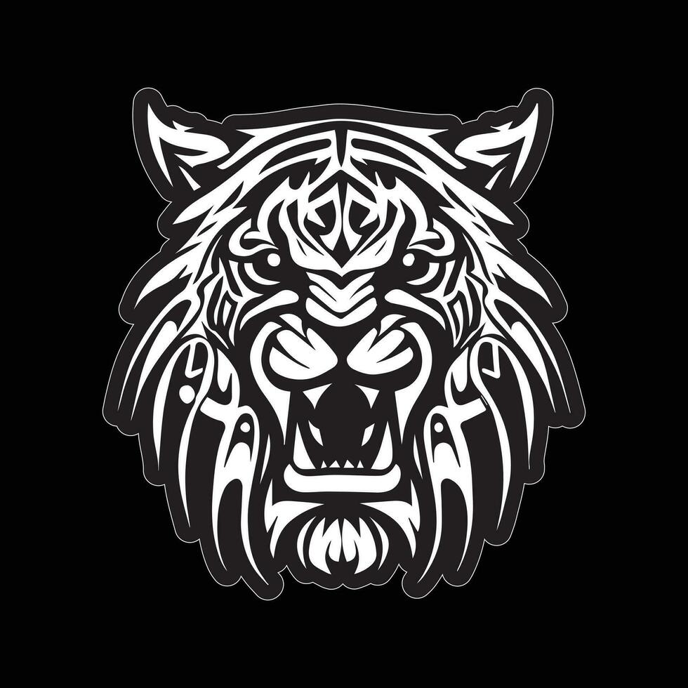 Tiger face sticker black and white for printing vector