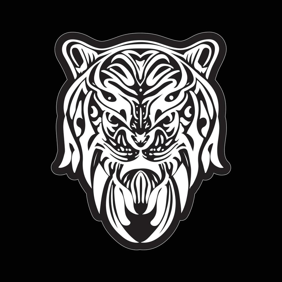 Tiger face sticker black and white for printing vector