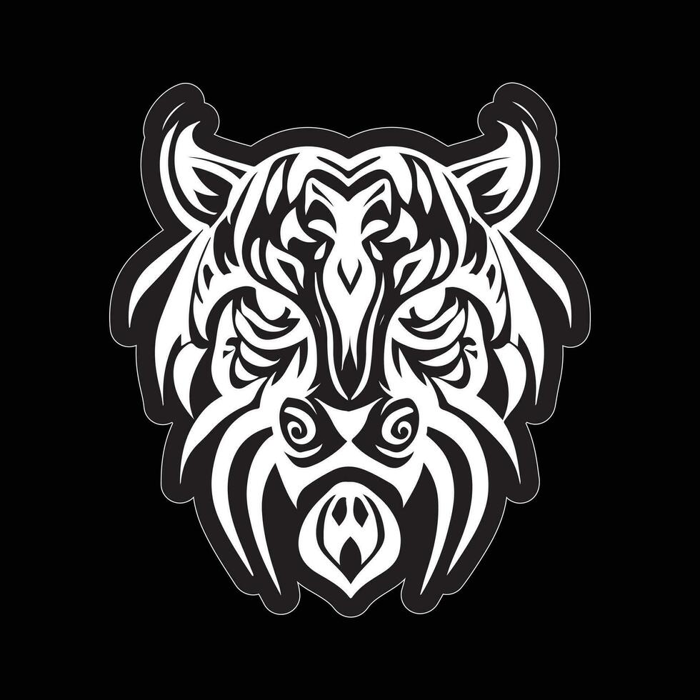 Tiger face sticker black and white for printing vector