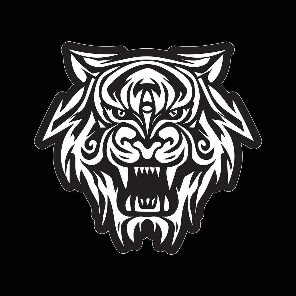 Tiger face sticker black and white for printing vector