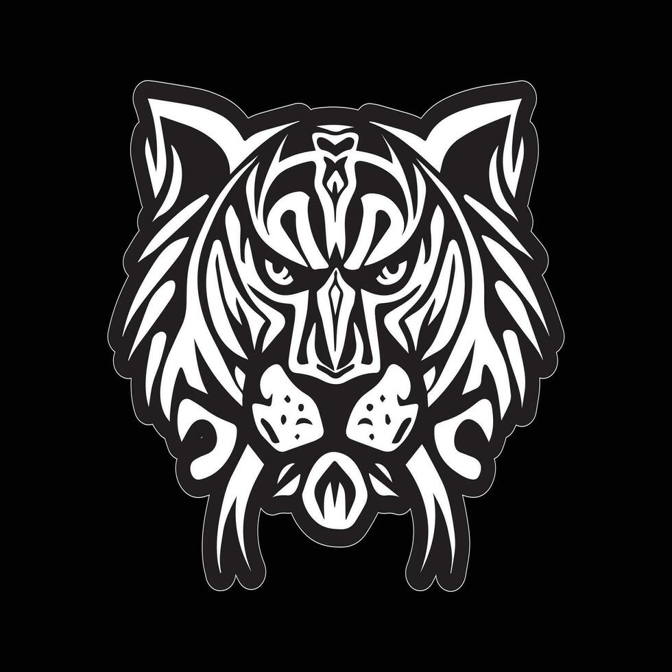 Tiger face sticker black and white for printing vector