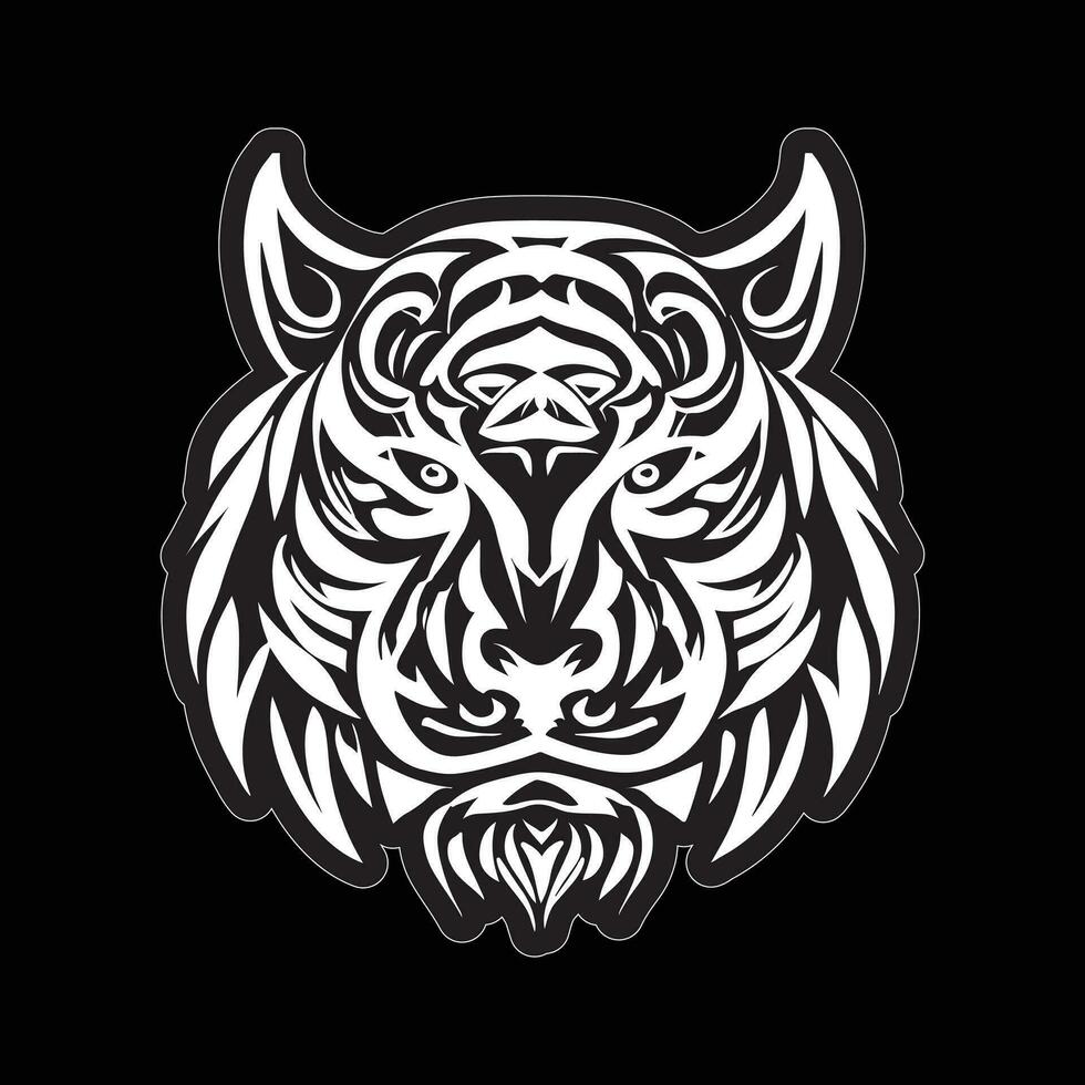 Tiger face sticker black and white for printing vector