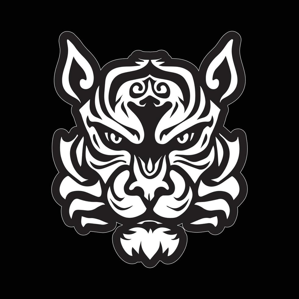 Tiger face sticker black and white for printing vector