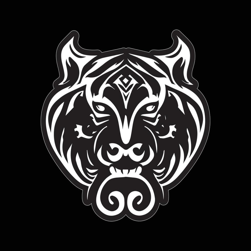 Tiger face sticker black and white for printing vector