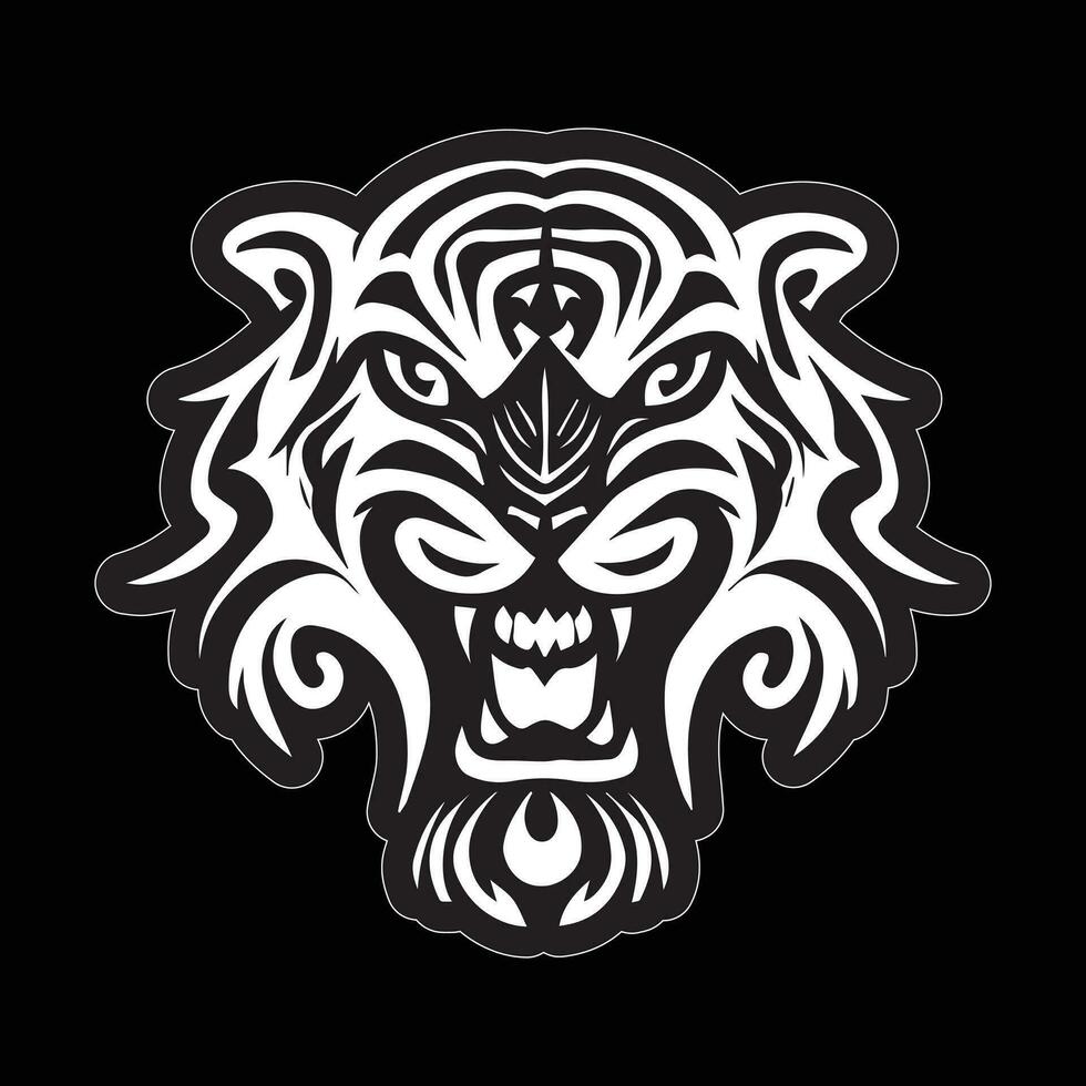 Tiger face sticker black and white for printing vector