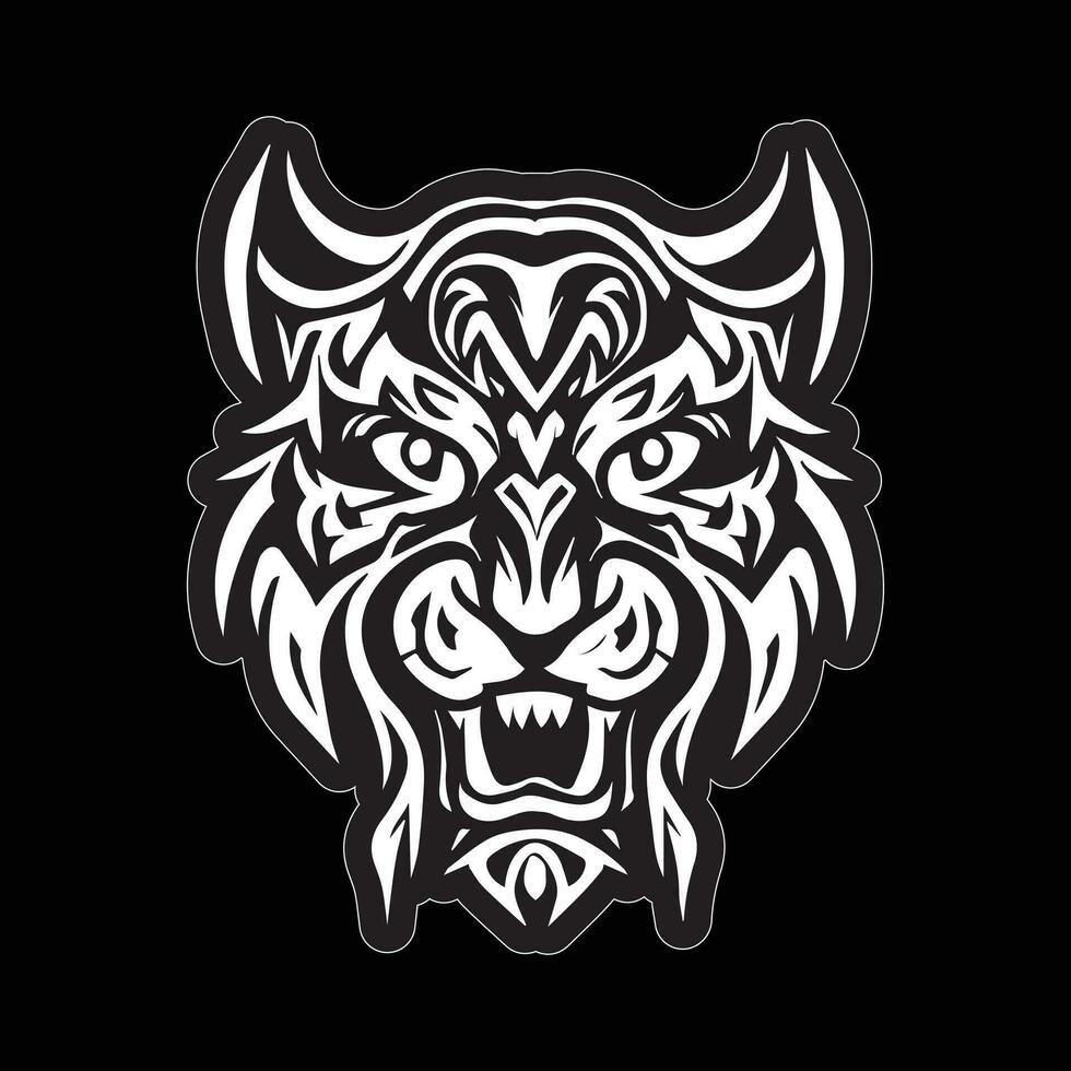 Tiger face sticker black and white for printing vector
